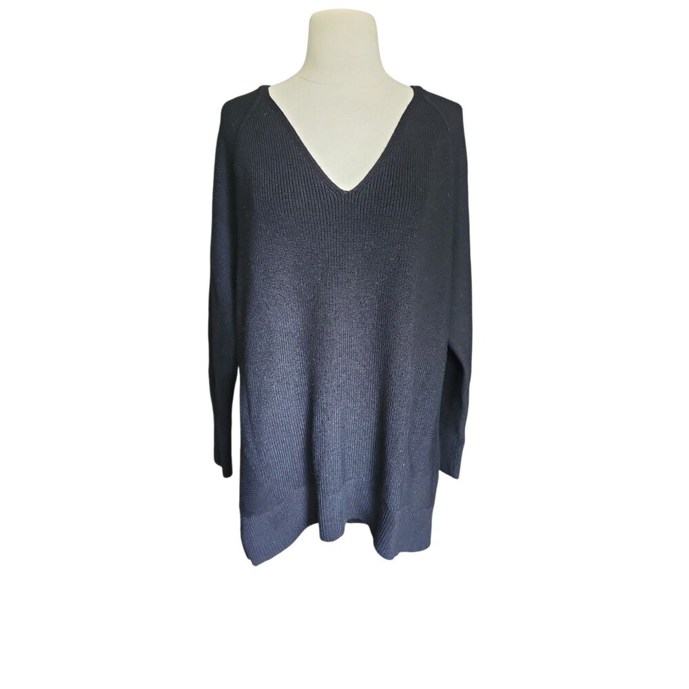 Athleta V-neck Hanover Wool Blend Sweater Womens XL Black Heavyweight Minimalist
